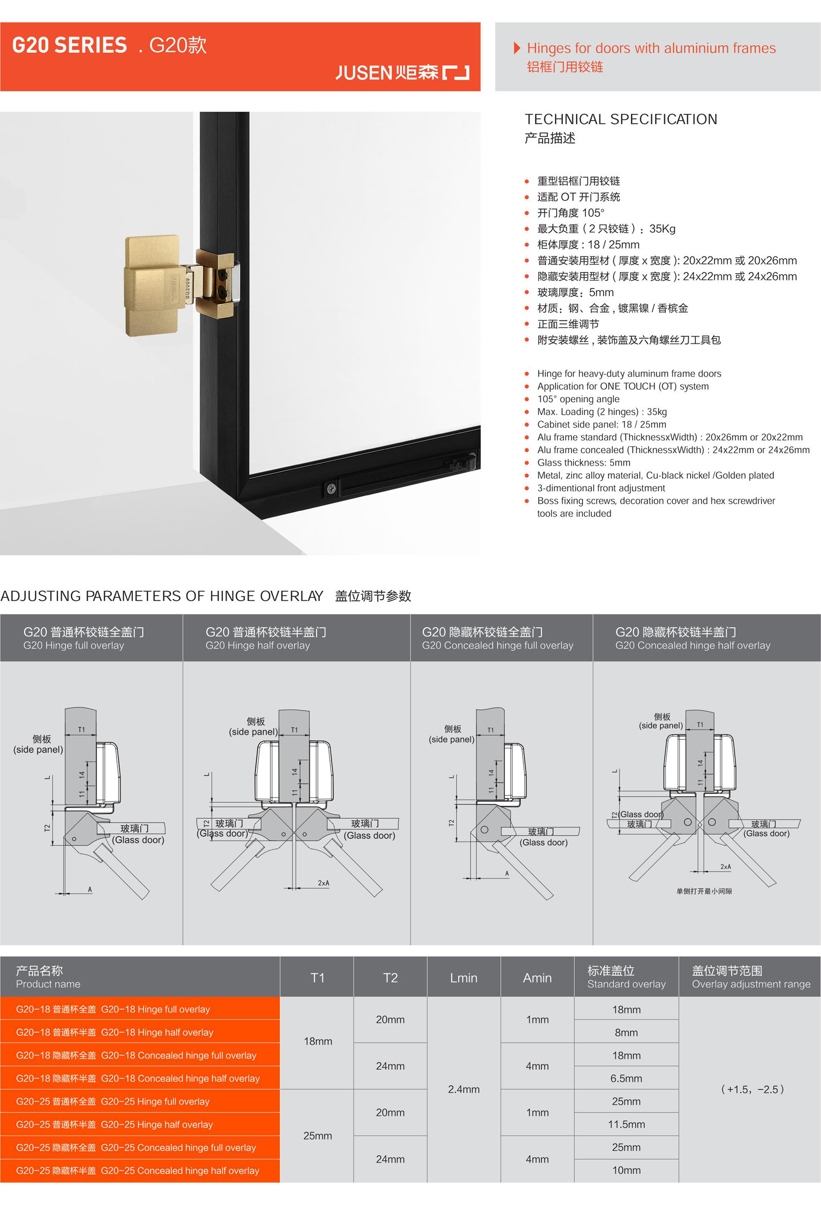 G20 款鋁框門(mén)用鉸鏈